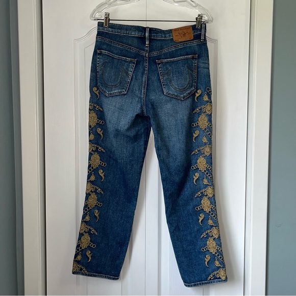 TRUE RELIGION size 30 high waist slim straight leg ornate jeans denim streetwear - Picture 5 of 16